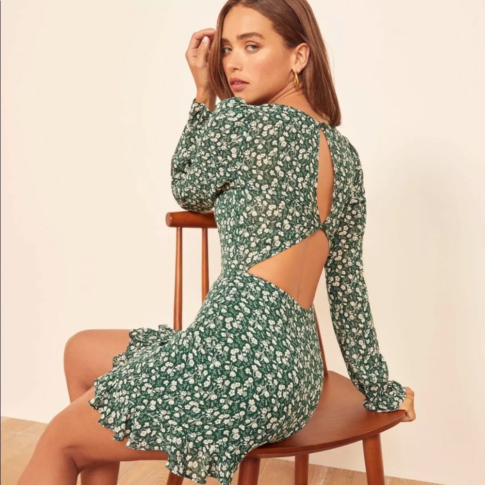 Reformation Elenor Green long Sleeved Dress XXS